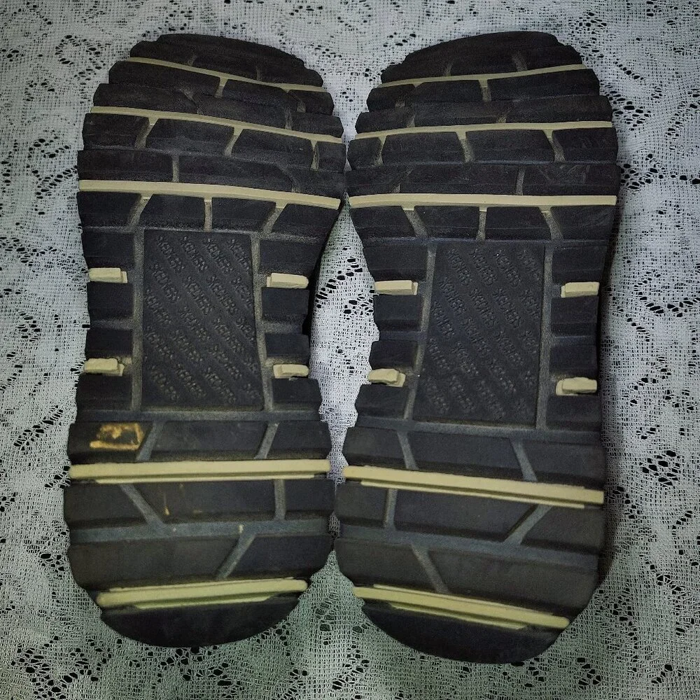 Skechers Women's 5.5 Casual Lace Up Sneakers Black Leather Beige - Picture 6 of 8